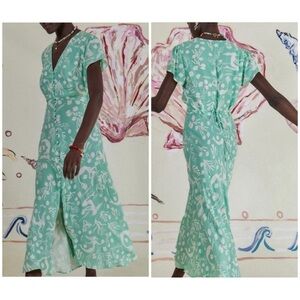 Rixo Aspen Sea Life Cap-Sleeve Midi Dress